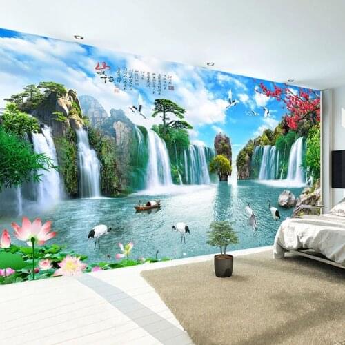 Custom 3D Wall Murals Chinese Style Waterfalls Mountain Landscape Photo Wallpaper Living Room Bedroom Study Background Wallpaper