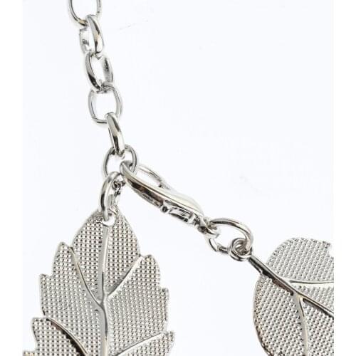 Adjustable Womens Dress Body Waist Belt Chain Silver Leaf Waistband 3cm