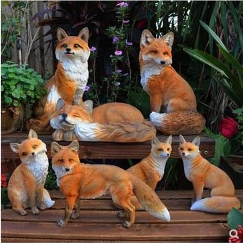 Nordic cute simulation fox statue crafts, home garden decoration animal sculpture art ornaments