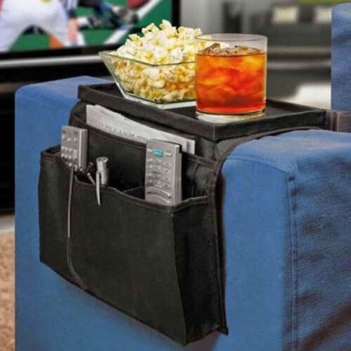 Foldable Sofa Chair Arm Rest 6 Pocket Organiser Couch Remote Control Table Organizer Storage Tray Holder Magazine Rack Candy Bag