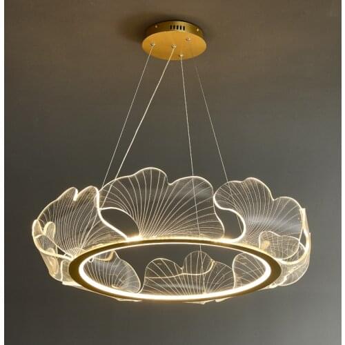 Modern LED lamp Simple pendant lights Leaves Acrylic lustre Iron Art Chandelier for Living Room Shopping Mall Coffee Shop Lights