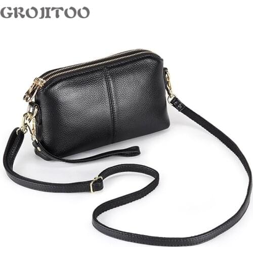 GROJITOO New Fashion Genuine Leather Womens One Shoulder Bag High Quality Handbag For Women Doulble Zipper Shoulder Bag 392