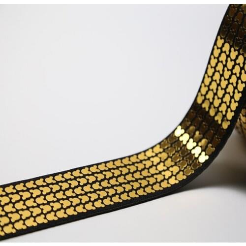 3.8cm gold sequin reflective elastic costumes clothing bags dress decoration belt 2 meters sports wear diy rubber band