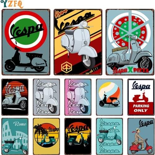 【YZFQ 】Vespa Vintage Tin Sign Motorcycle Pub Bar Plaque Poster Retro Garage Room Man Cave Metal Wall Art DU-11764B