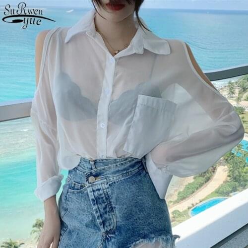Korean Leopard Hollow Out 2021 Blusas Long Sleeve Off Shoulder Tops Casual Shirts Women Turn-down Collar Lady Clothing 10270