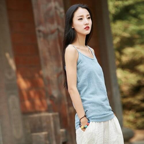 Cotton and linen women camisole vintage literary summer thin slim sling spaghetti strap tanks top solid color 2021 dropshipping