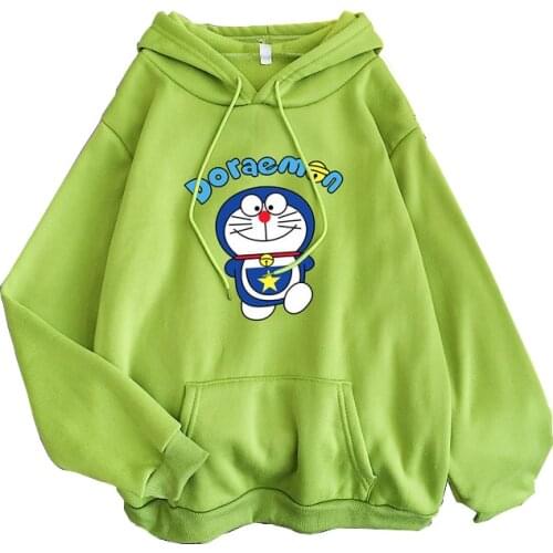 Women Sweatshirt Casual Brand Long Sleeve Warm Hooded Violet Coat Doraemon Printed Hoodies Casual Pullovers Oversize Sportswear