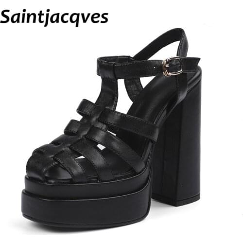 2021 New Brand Women Sandals Summer Shoes Sexy Thick High Heels Platform Black White Dress Party Wedding Shoes Woman Pumps