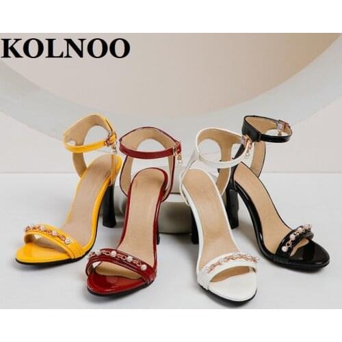 KOLNOO New 2022 Ladies Handmade High Heeled Sandals Chains&Pearls Open-Toe Sexy Summer Evening Party Prom Fashion Daily Shoes