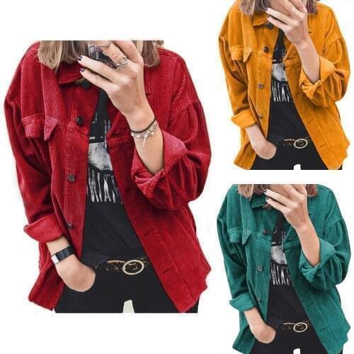 WomenS Classic Corduroy Jacket Outer Button Closure Oversized Solid Color Jacket Retro Casual Jacket Spring And Autumn Club