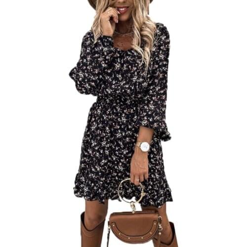 Ruffled Short Dress Womens Elegant Office Lady Autumn Lantern Long Sleeve 2021 New Elastic Waist 3XL Large Size Ladies Dresses