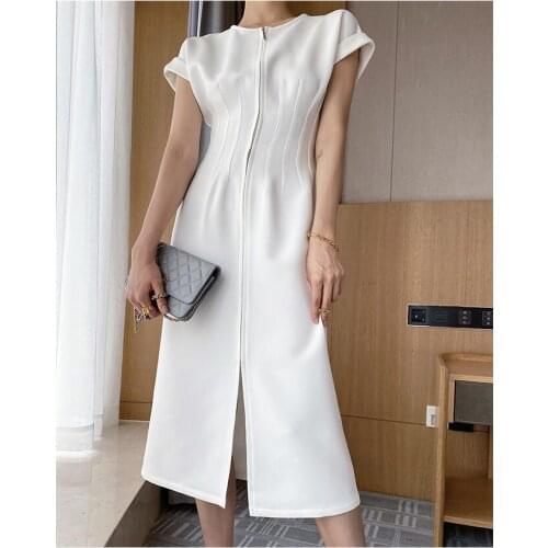 2021 Women Fashion White Short Sleeve Mid-calf Dress