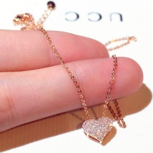 New Female Fashion Rhinestone Heart Necklace Pendant Short Chain Necklace Pendant Necklace Charm Gifts Girlfriends