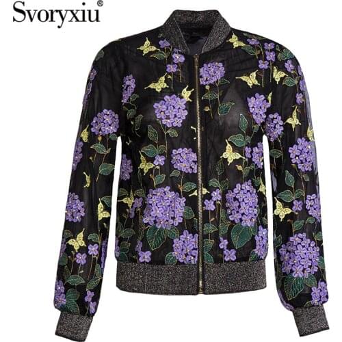 Svoryxiu Designer Summer Women Retro Coat Stand Collar Net Yarn Thin Bow Hydrangea Embroidery Straight Type Lantern Sleeve Coat