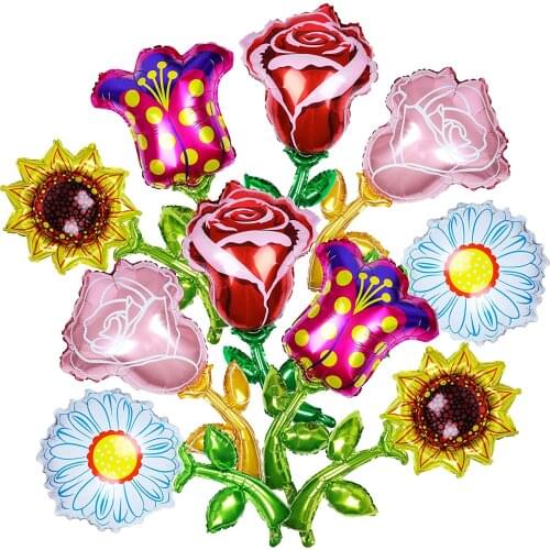 1pc sunflower rose flower foil balloon Romantic red pink mariage wedding decoration Valentines Day event supplies photo props