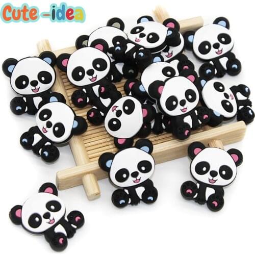 Cute-idea Mini Panda Silicone Beads 10pcs Baby Food Grade Teething Necklace Toy Cartoon Pacifier chain Clip Baby products