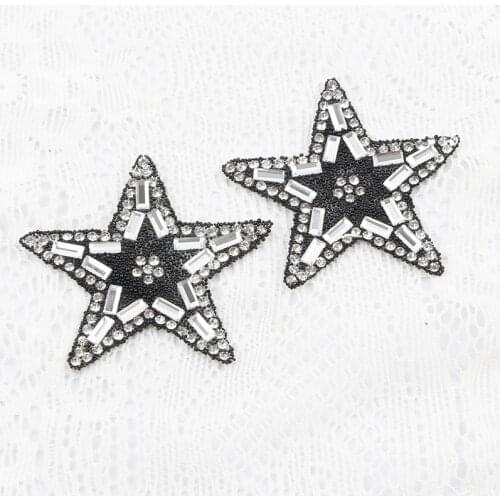10pcs Sparkling Rhinestone Five-pointed Star Pattern Clothes Patches Fashion Sequined DIY Appliques Bling Iron-on Patches
