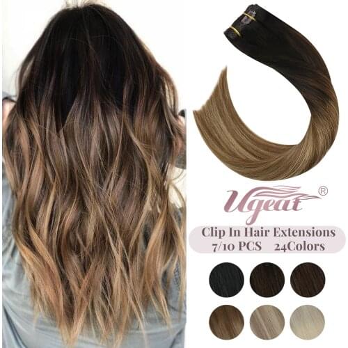 Ugeat Clip in Hair Extensions 100% Real Human Hair 14-22" Remy Hair Clip in Extensions Balayage Colors For Women 120g/10Pcs