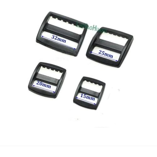 100pcs/pack Plastic Slider Adjust Buckles Backpack Straps Webbing 15/20/25/32mmWider Style Black