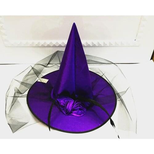 12 Pcs Halloween Children Adult Rose Flower Net Yarn Witch Hat Props Supplies Black Purple Party Stage Costume Cosplay Props