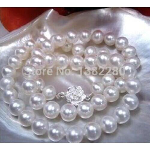 8-9mm White pearl necklace flower button 18inch women fashion jewelry design gfit wholesale