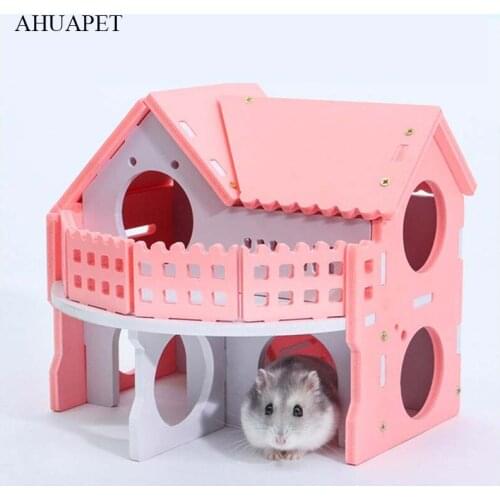 AHUAPET Hamster House Nest Small Animal Supplies Hamster Cage Guinea Pig Castle Double-decker Eco-friendly Chinchilla Products E