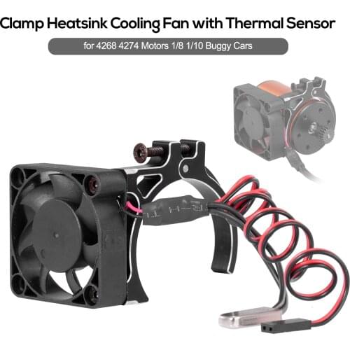 RC Car Motor Heatsink Cooling Fan with Thermal Sensor CNC Aluminum Alloy Clamp Heatsink for 4268 4274 Motors 1/8 1/10 Buggy Cars