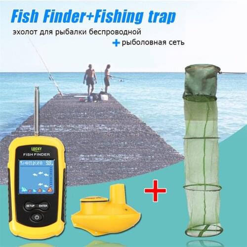 Wireless Fish Finder Portable LCD Depth 120M Sonar Sensor Echo Sounder Alarm with Fishing Net Creel Tackle Fish Trap Foldable