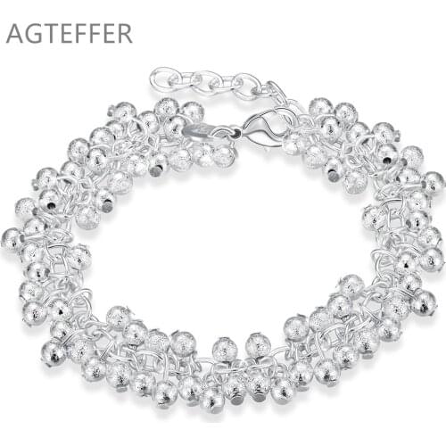 AGTEFFER 925 Sterling Silver Frosted Grape Beads Bracelet For Women Wedding Engagement Party Fashion Jewelry