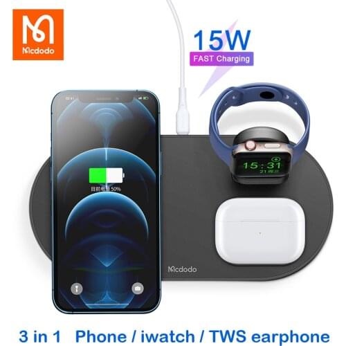 Mcdodo 3 in 1 Fast Wireless Charger Pad 15W Fast Charging For Apple Watch Series 5 4 iPhone 12 11 TWS Airpods Pro Android Phone
