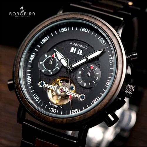 BOBO BIRD Auto Mechanical Wrist watches Couple Watch Chronograph Piecetime Date Display relogio masculino de luxo In Gift Box