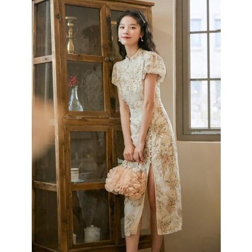 Cheongsam Qipao Vintage Chinese Dress Modern 2021 Woman Sexy Qipao Embroidery Split Dresses Women Wedding Oriental Party Dress