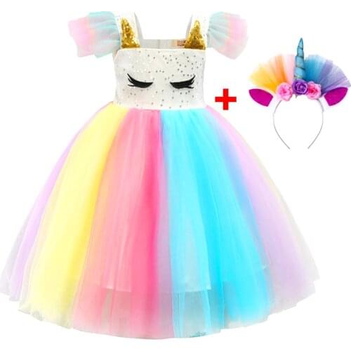 Baby Girls Unicorn Rainbow Christmas Brithday Sequin Tutu Dresses Clothes Children Kids Princess Party Little Pony Clothing