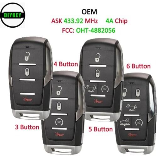 DIYKEY For Dodge Ram 1500 Pickup 2019 2020 Smart Key Car key 433.92 MHz ASK PCF7953M 4A Chip OHT-4882056 P/N: 68291687AD