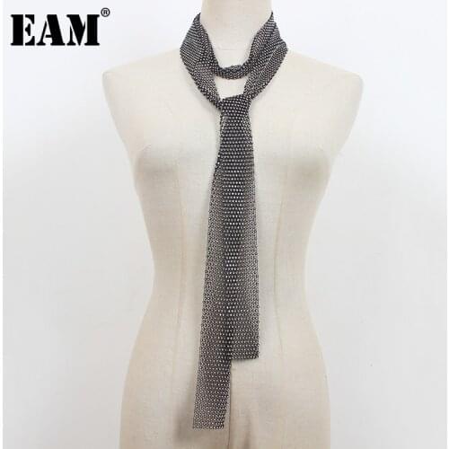 [EAM] Women Black Multi Ways Wear Rhinestone Shining Necklace New Temperament Fashion Tide All-match Spring Autumn 2021 1DE0776