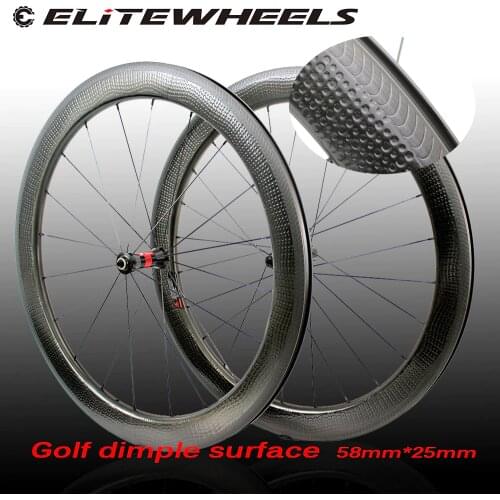 ELITEWHEELS 700c Carbon Road Wheels Dimple V Brake Wheelset High TG Golf Dimple Surface 58*25mm Rims Clincher Tubular Type Wheel