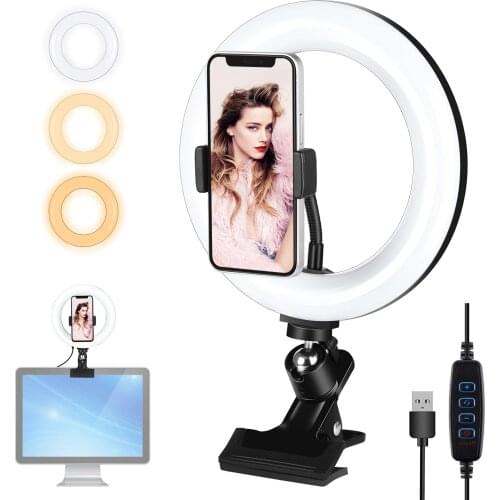 PULUZ 10.2 7.9 inch 26 20 cm Ring Light + Monitor Clip USB 3 Modes Dimmable Dual Color Temperature LED Selfie Photo Video Lights