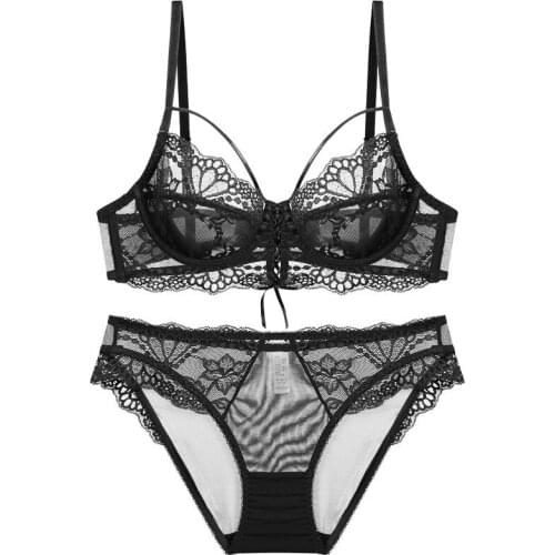 Underwear Set Women Sexy Lace Soild Color Large Size Breathable Underwear Girl See Through Smooth Bra Lingerie Sets For Women