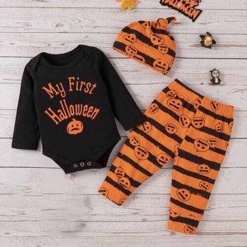 Halloween Clothes Sets For Baby Boys Girls New Fashion Letter Cartoon Pumpkin Print T-Shirt Pants Outfit Infant Cute Clothing