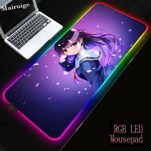 Mairuige Japan Anime Girl Kimetsu No Yaiba RGB Mousepad Large Big Led Lighting Waterproof with Sewn Edges Desktop Mats for Games
