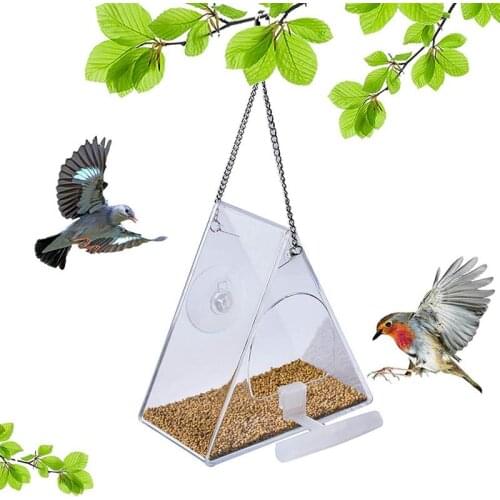 Creative Birds Food Feeder Pet Parrot Bird Water Feeder Suction Cup Mount Outdoor Hanging Feeding Tool For Parakeet Pigeon Bird