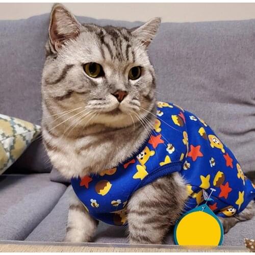 Cat Vests Pet Puppy Cartoon Print Button Closure Pajamas Vest Homewear Medium Dogs Cats Harness For Chihuahua Walking