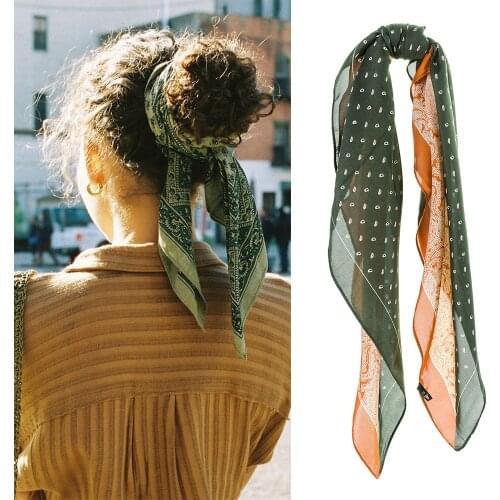 Haimeikang Retro Silk Square Hair Scarf Bandanas Women Girls Hair Accessories Amoeba Print Hairbands Bow Scrunchies Hair Rope