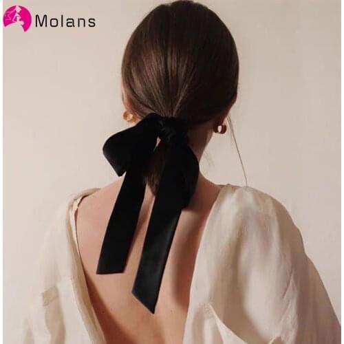 Molans Vintage Black Velvet Bow Hair Ribbon Scrunchies for Women Girls Long Elastic Hair Tie Hair Bands Rope Hair Accessories