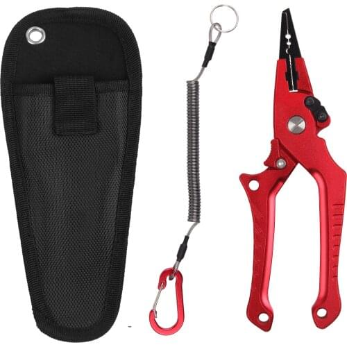 Fishing Plier Aluminum Alloy Self-Lock Fishing Pliers With Lock Block Elastic Lanyard Protective Fish Controller Tong Set