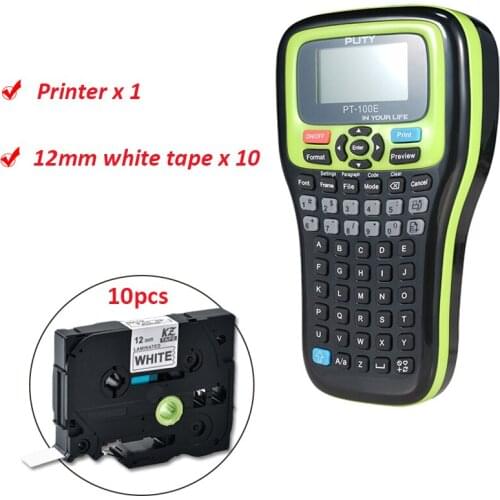 With 10 label) PT-100E portable printer for 6mm 9mm 12mm compatible tze tapes TZ231 handheld cable self-adhesive label maker