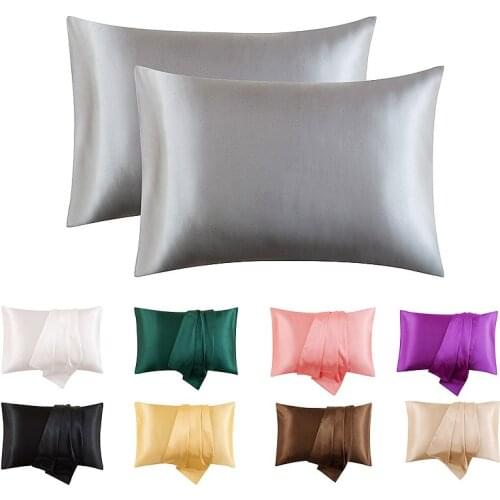 Satin Pillowcase for Bed 2 Pcs for Hair and Soft Breathable Smooth with Envelope Closure Grey Green Cushions Double Pillow Cover