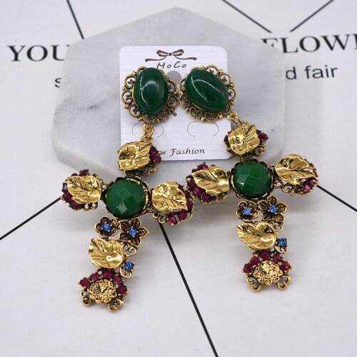 New Euramerican Vintage Pop Baroque Style Brand Jewelry Flower Cross Earrings Gold Tone Enameled Leaf Deco Floral Pendientes
