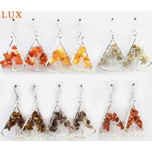 Natural Stone Earrings Pendant Yellow Red Gemstones Triangle Shape Sliver Earrings For Women Jewelry Designer Charm Finding
