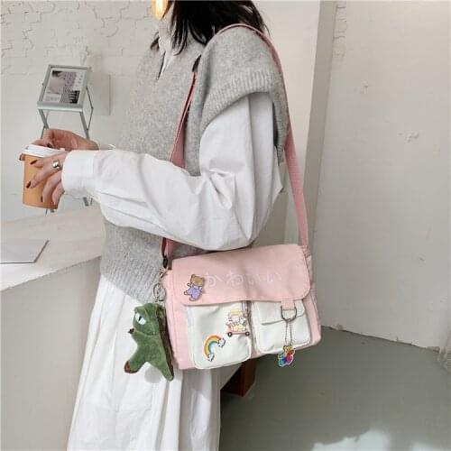 Japanese Style Letter Print Bag Women Nylon Bag Collage Student Messenger Bag Satchels Crossbody Bags Women Shoulder Bag Bolsa